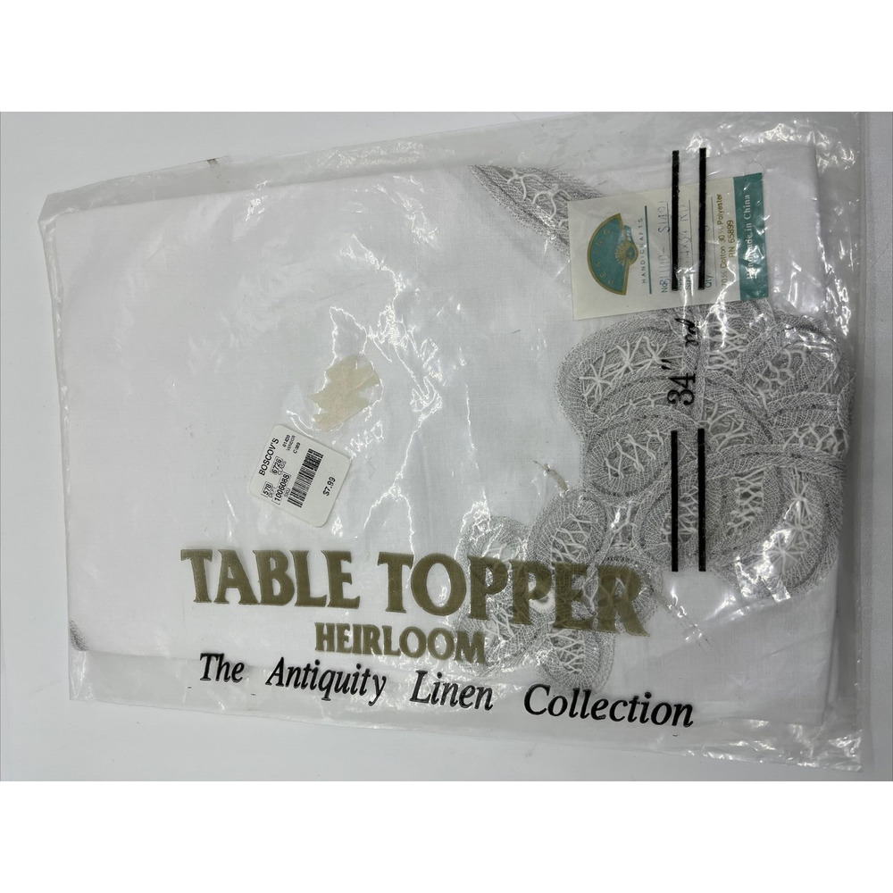 Heritage Lace Heirloom Round 34” White Lace Table Topper Antiquity Linen Peking